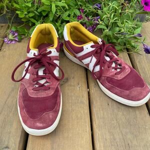 New Balance burgundy white and yellow sneakers